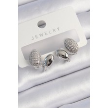 Pirinç Gümüş Renk Zirkon Taşlı Kadın Küpe