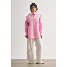 Mizalle Premium Saf Pamuk Pembe Oversize Gömlek