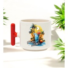 Relaxc On Beach Tasarımlı Kırmızı T Kulplu Seramik Baskılı Kupa Bardak 250 ml