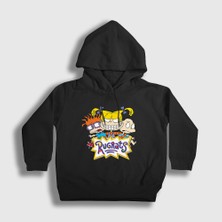 Presmono Unisex Çocuk Siyah Chuckie Angelica Tommy Rugrats Kapüşonlu Sweatshirt