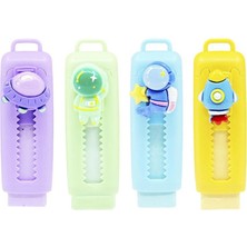 Mikro Space Sürgülü Silgi 4 Adet Astronot Desenli Mavi Renkli Eğlenceli Tasarım