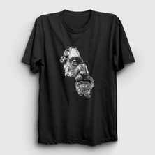 Presmono Unisex Siyah Half Face Bust Marcus Aurelius T-Shirt