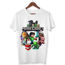 Mınecraft Çocuk Yetişkin Beyaz T-Shirt Unisex Çocuk Tişört