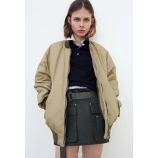 Zara Oversize Fermuar Detaylı Dolgulu Bomber Mont ABZRA0059
