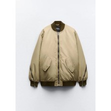 Zara Oversize Fermuar Detaylı Dolgulu Bomber Mont ABZRA0059