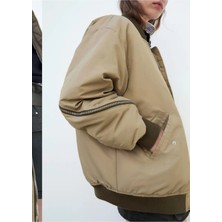 Zara Oversize Fermuar Detaylı Dolgulu Bomber Mont ABZRA0059