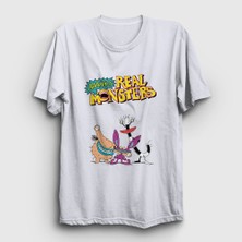 Presmono Unisex Beyaz Poster Real Monsters T-Shirt
