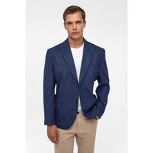 Lacivert Regular Desenli Sivri Yaka 4 Drop Ceket