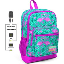 Coral High Kids Dört Bölmel Flamingo Desenli Ilkokul Çantası USB Şarjlı Kulaklık Çıkışlı 23812
