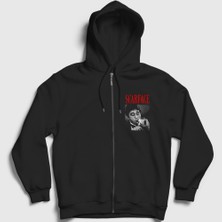 Presmono Unisex Siyah Cigar Tony Montana Al Pacino Scarface Fermuarlı Kapüşonlu Sweatshirt