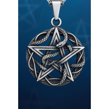 Voyageaccessory  Paslanmaz Çelik Gotik Tarz Antik Gümüş Renk Yılan Sarılı Pentagram Kolye