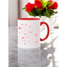 Kalp Baskılı Özel Kupa Bardak Içi ve Kulbu Kırmızı Kalpli Kupa