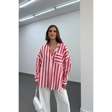 Farva Kırmızı Çizgili Oversize Gömlek