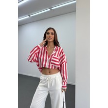 Farva Kırmızı Çizgili Oversize Gömlek