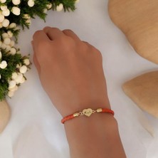 Altın Plakalı 14 Ayar Leyla Ismine Özel Turuncu Derili Kalp Figürlü Hediye BILEKLIK-434ISIM