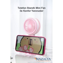 Telefon Standlı Taşınabilir El Masa Fanı - Mini Vantilatör Masaüstü Şarjlı Soğutucu