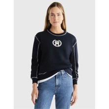 Bisiklet Yaka Logo Baskılı Dikiş Detay Sweatshirt