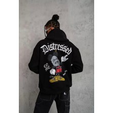 Erkek Üç Iplik Baskılı Kapüşonlu Sweat - Siyah