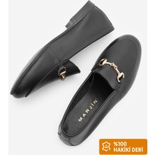 Marjin Kadın Hakiki Deri Zincirli Loafer Günlük Ayakkabı Tanle Siyah