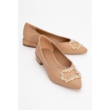 Luvi Ghent Bej Cilt Inci Taşlı Kadın Babet