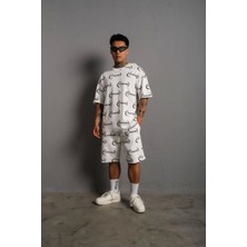 Erkek Baskılı Ikili Şortlu Takım - Beyaz