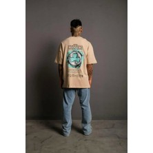 Erkek Sırt Baskılı t-Shirt - Bej
