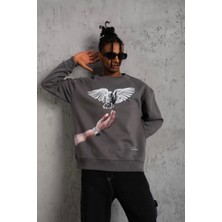 Erkek Güvercin Baskılı Sweatshirt - Gri