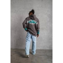 Erkek Üç Iplik Içi Pamuklu Alev Baskılı Kapüşonlu Sweatshirt - Gri