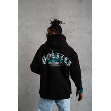 Erkek Üç Iplik Içi Pamuklu Alev Baskılı Kapüşonlu Sweatshirt - Siyah