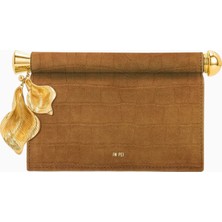 Jw Peı Kahverengi Vegan Deri Clutch,metal Kolye Detaylı