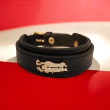 14 Ayar Altın Plakalı Kılıç Temalı Siyah Derili Türkiye Haritalı Hediye BILEKLIK-440SEMBOL