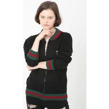 Kadın Tam Fermuarlı Triko Hırka - Siyah