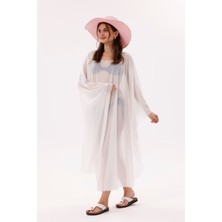 Kimono Pareo - Tesettür Pareo - Esnek Likralı Tül Beyaz 240X135 cm