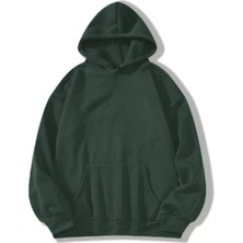 Erkek Düz Kapüşonlu Sweat - Koyu Yeşil