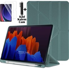 iPad 9.7 Inç 5.6. Nesil 2017 - 2018 Kılıf Kalem Bölmeli Katlanabilir Standlı Yumuşak Silikon Kapak + Ekran Koruyucu Cam + Dokunmatik Kalem 3'lü Set