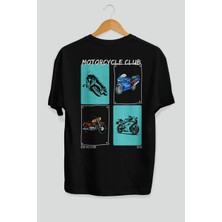 Motorcycle Club Arka Baskılı Oversize T-Shirt Erkek Kadın %100 Pamuk Bisiklet Yaka Tişort