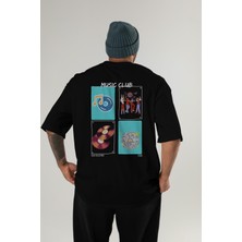 Music Club Arka Baskılı Oversize T-Shirt Erkek Kadın %100 Pamuk Bisiklet Yaka Tişort
