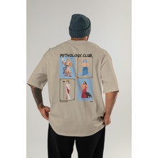 Mythology Club 2 Arka Baskılı Oversize T-Shirt Erkek Kadın %100 Pamuk Bisiklet Yaka Tişort