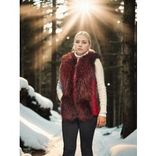 Kadın Kolsuz Fermuarlı Yelek - Kırmızı