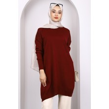 Koyu Bordo Bisiklet Yaka Merserize Salaş Triko Tunik