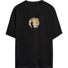 Unisex Baskılı Oversize T-Shirt - Siyah