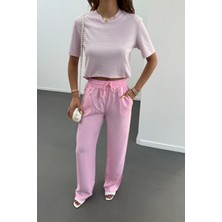 Sonya Pembe Beli Lastikli Salaş Pantolon