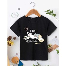 Kız Çocuk Bisiklet Yaka Baskılı T-Shirt - Siyah