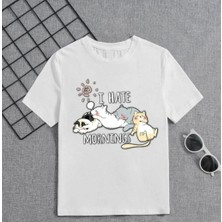 Kız Çocuk Bisiklet Yaka Baskılı T-Shirt - Beyaz