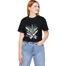 Unisex Kadın Bisiklet Yaka Baskılı T-Shirt - Siyah