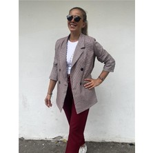 Geniş Yakalı Pötikare Blazer Ceket