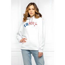 Tommy Hilfiger Kapüşonlu Sweatshirt Regular Fit Kadın 2021 Sonbahar - Kış Desenli Rahat Kesim