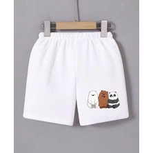 Kadın Beli Lastikli Baskılı Mini Şort - Beyaz