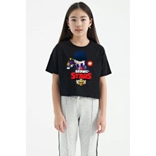 Unisex Bisiklet Yaka Kısa Kol Baskılı Çocuk T-Shirt - Siyah