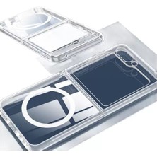 Samsung Galaxy Z Flip 7 Kılıf Darbe Emici Magsafe Şarj Şeffaf Parlak Arka Yüzey Sert Silikon Kapak